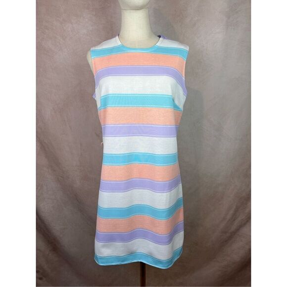 Vintage 60s/70s Pastel Striped Dress Mod MCM - Picture 1 of 7